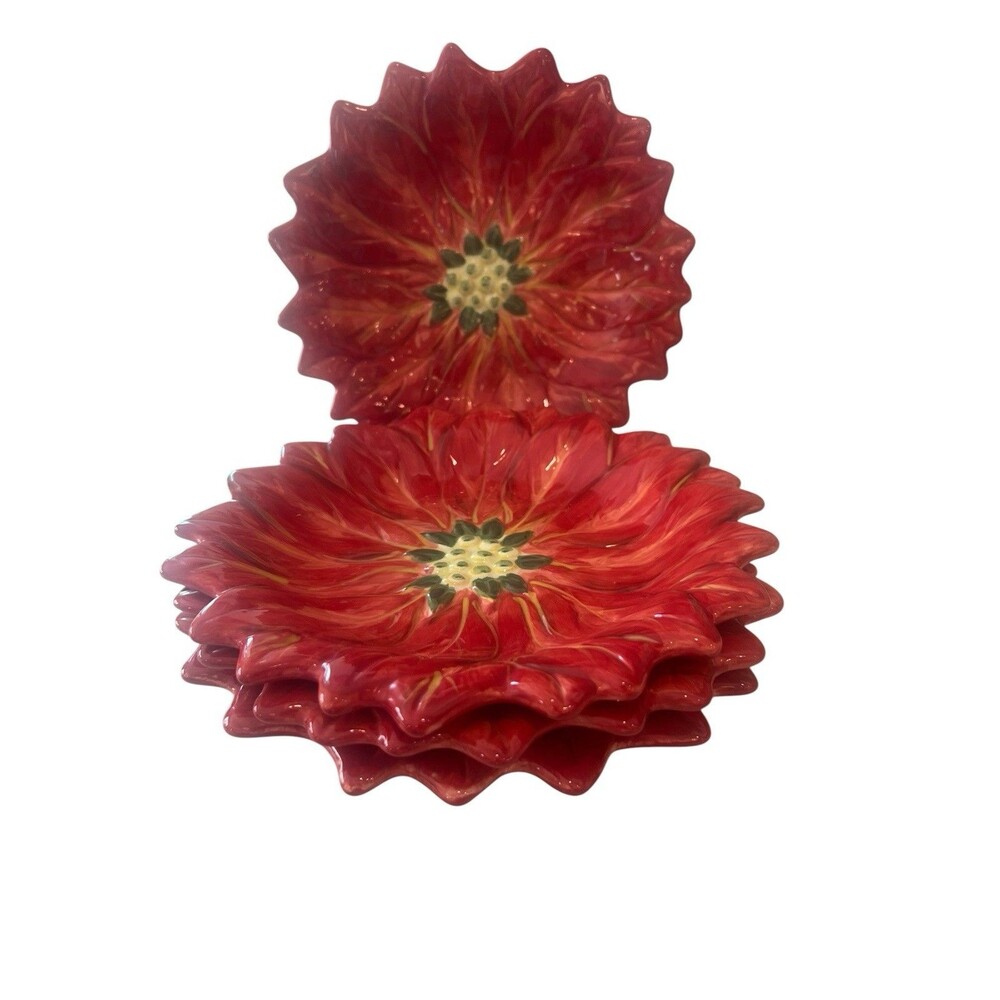Tabletops Unlimited Espana Celebration Christmas Dessert Plates Set of 4 8”